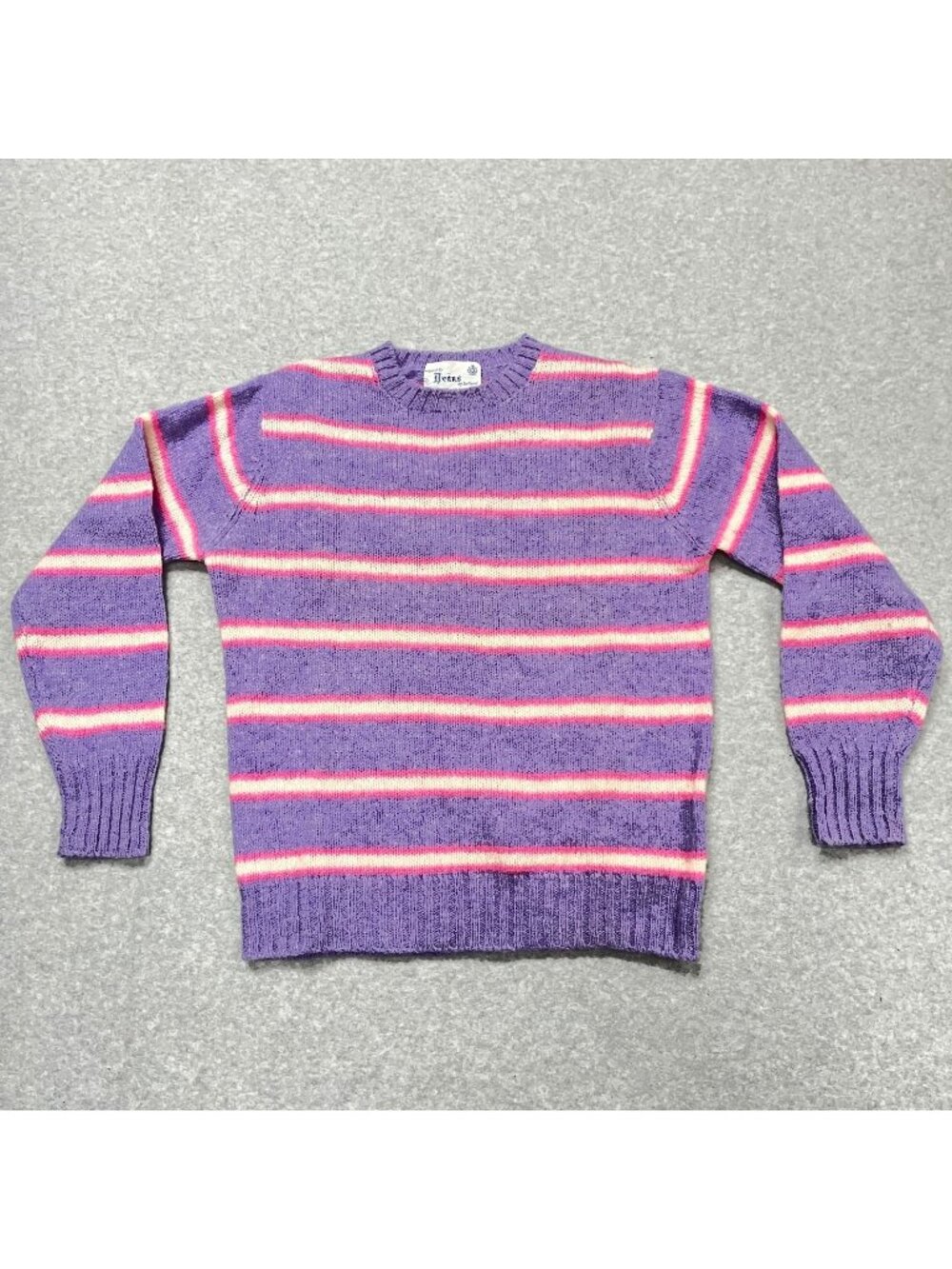 Vintage Deans of Scotland Shetland Wool Sweater Size 36 S Purple Pink Striped